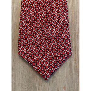 Lauren Ralph Lauren Mens Red Navy Blue Geometric Circle Silk Necktie Made in USA